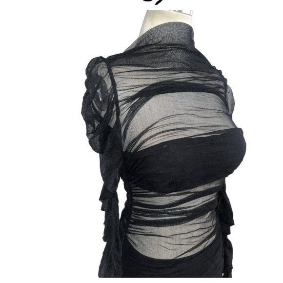 Christopher Esber Tulle Column Dress Black Silk Long Sleeve - Picture 8 of 9